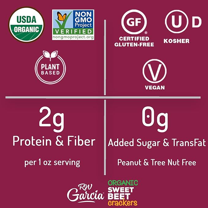 RW Garcia Organic Sweet Beet Crackers, Gluten Free, 5.5oz Boxes, 6 Pack