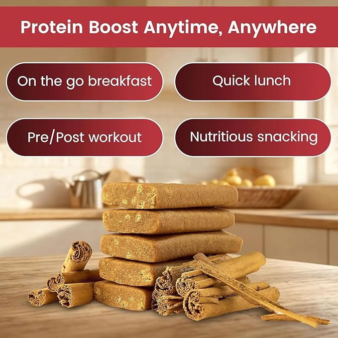 timbar Protein 4 Bars Pack | 12g Protein & 9g Fiber Plant Based- Energy & Nut Bars | Gluten Free, Non-GMO, Dairy Free, Healthy On-the-Go Snack & Meal Replacement (4 Packs, Cinnamon Roll)