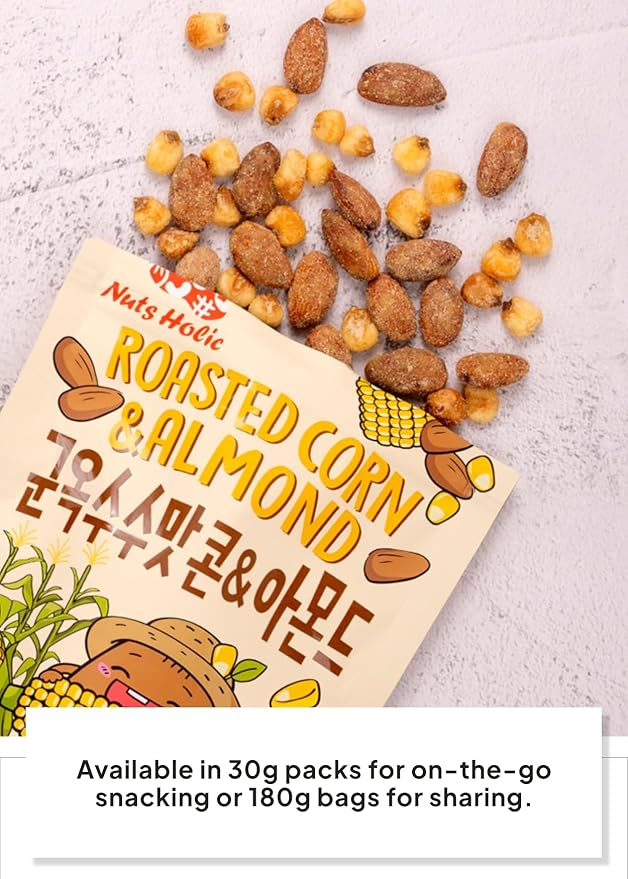 Korean Food Nuts Holic Roasted Corn & Almond, Sweet & Nutty Crunchy Almond Snack, 8 Packs 8.5 oz (1.05 oz Each)