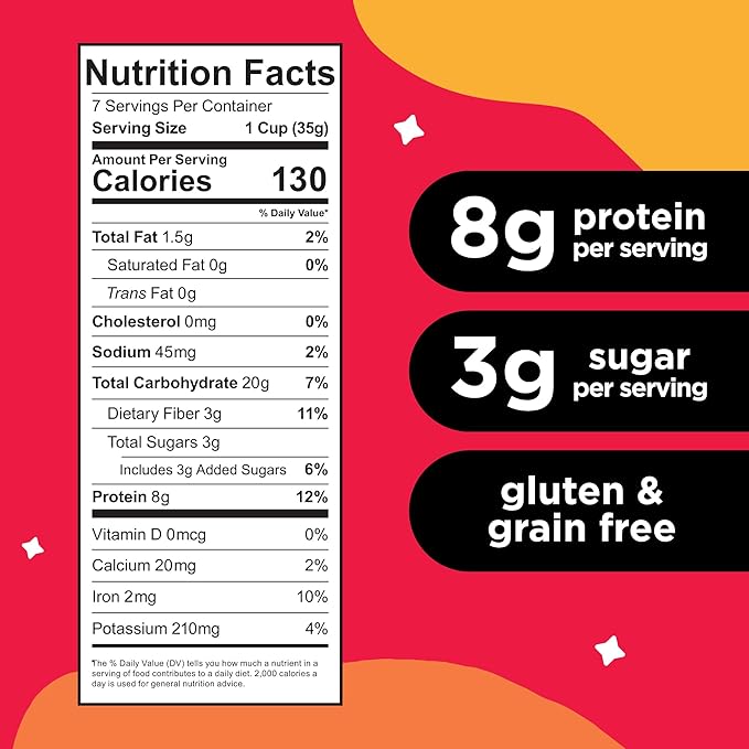 Three Wishes Grain-Free & Protein Cereal - Healthy, Low Sugar & Gluten-Free Breakfast Cereal - Low Carb, Plant-Based, Vegan & Non-GMO - Fruity, 6-Pack