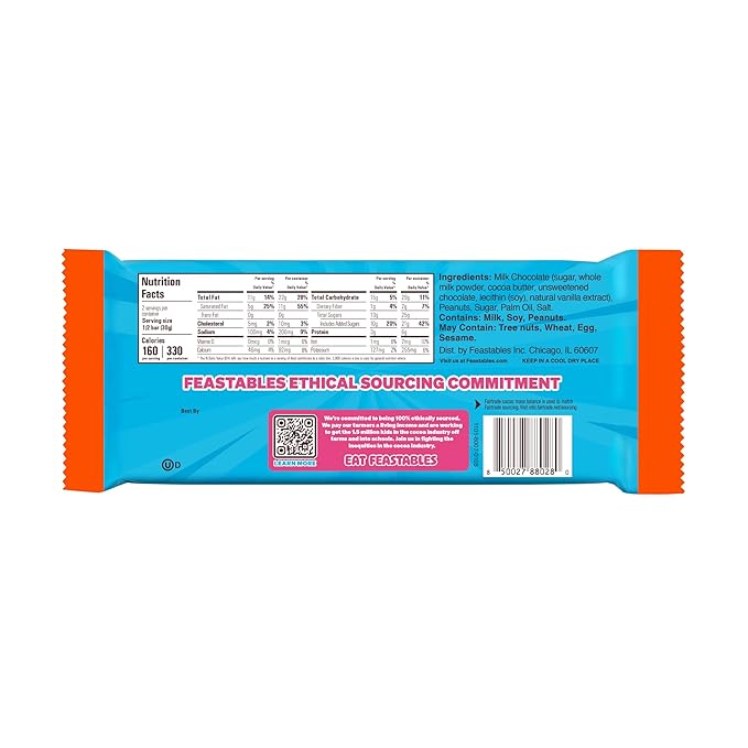 Feastables MrBeast Peanut Butter Milk Chocolate Chocolate Bar, King Size Candy Bar for Adults & Kids, Candy Bars for Snacks, Gifts, & Dessert, Sweet & Creamy Fairtrade Cocoa, 2.1 Oz Each, 10 Count