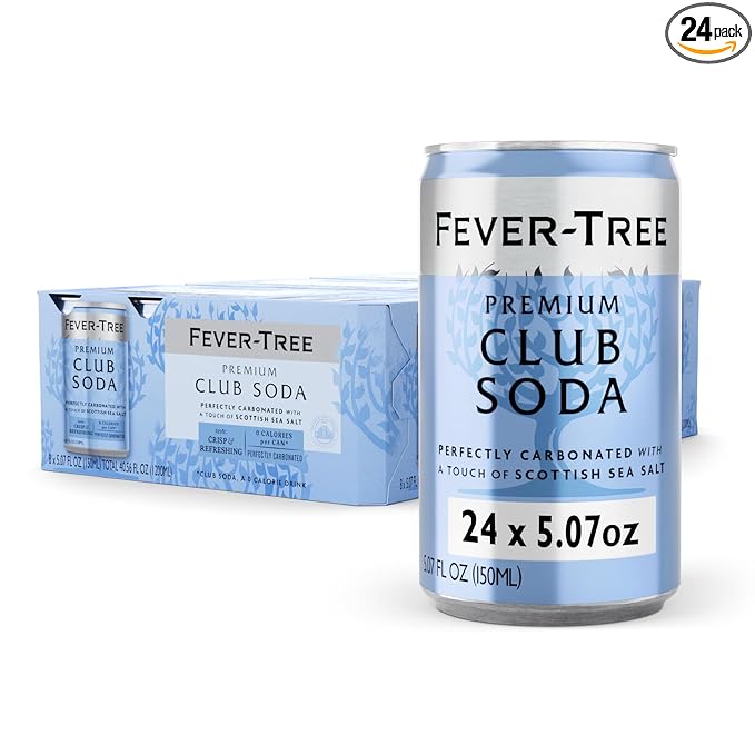 Fever Tree Club Soda Club Soda - Premium Quality Delicate with perfect carbonation - Refreshing Beverage for Cocktails & Mocktails. Naturally Sourced Ingredients, No Artificial Sweeteners or Colors - 5.07 Fl Oz (Pack of 24)(Packaging May Vary)