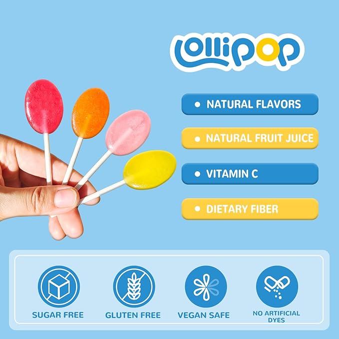 DC24 DAILY CARE Sugar Free Lollipops with Vitamin C, Healthy Suckers with Xylitol, Assorted Fruit Flavored Hard Candy for Kids, Non-GMO, Gluten Free, 64 Count