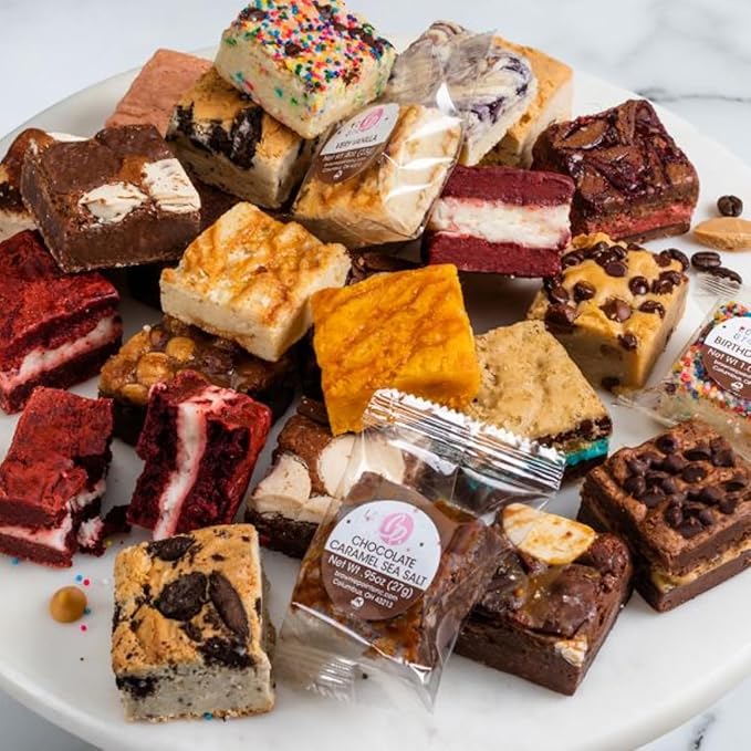 Brownie Points 24 Baby Brownies Gift Box. Individually Wrapped-Fudge Chocolate Brownies Gourmet gift for him, her, and friends. (Gift box and Bow with 24 Brownies - BP_BABY24)