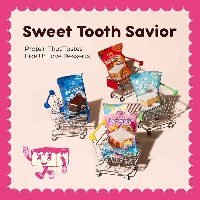 Prime Bites High Protein Brownie (12 Per Box, Birthday Cake Blondie) - 19g of Protein, 5g of Collagen, Gluten Free, Low Sugar Treat, Delicious Protein Snack