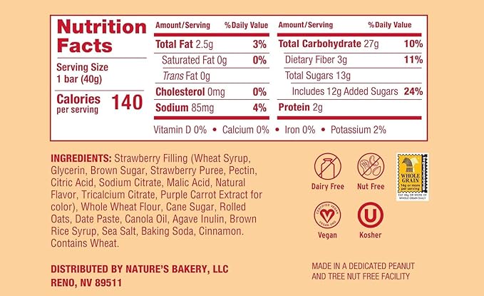 Nature’s Bakery Oatmeal Crumble Bars, Strawberry, Real Fruit, Vegan, Non-GMO, Breakfast bar, 1 Box With 12 Twin Packs (12 Twin Packs) (Pack of 2)