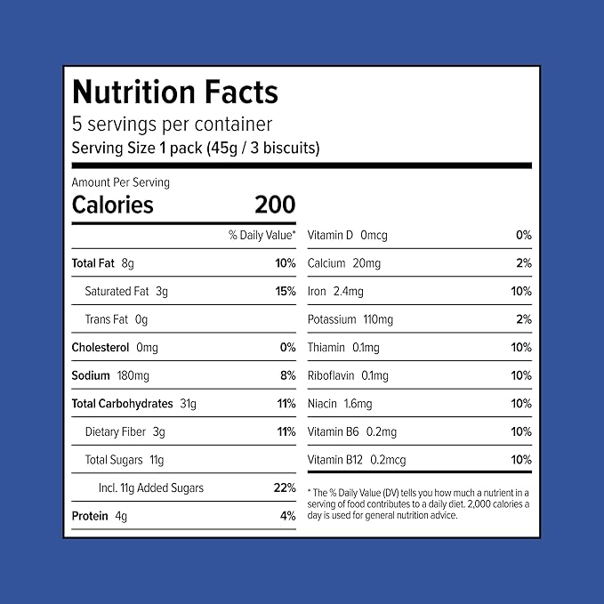 Sweet Loren's Vegan Breakfast Biscuits | Blueberry | 4g Protein, 19g Whole Grains | Plant Based, Gluten Free, Dairy Free, Nut Free Snacks | 6 Pack (30 Total Biscuits, 1.6 ounce each)
