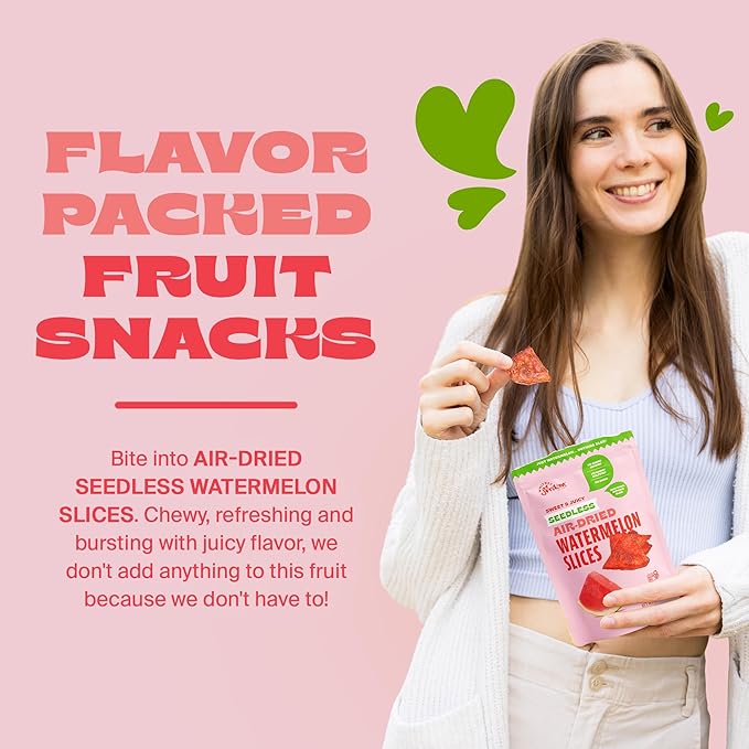 Whitney Jordan Naturals Air-Dried Watermelon Slices 2 Oz, Pack of 10 - Dried Fruit Snack Made from Real Watermelon - No Sugar Added, Gluten-Free, Vegan, Chewy Fruit for Healthy Snacking On-the-Go