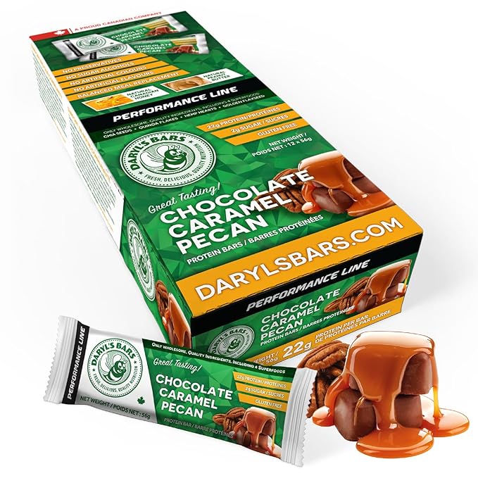 Daryl's Bars, Chocolate Caramel Pecan On the Go Whey Protein Bars, Gluten Free, Low Sugar, 22gr of Protein Snack, Meal Replacement, Pack of 1