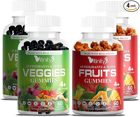 VITINITY Made with Real Fruit and Real Veggie Gummies - Superfood Vegetable Vitamin Supplement for Women,Men & Kids - with a Blend of Fruit and Greens for Daily Health (60-Day Supply)