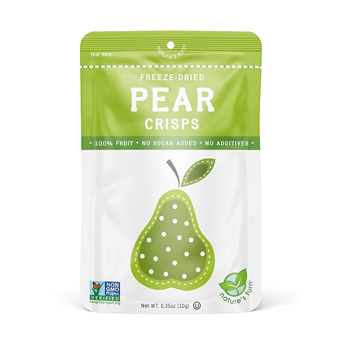 Nature’s Turn Freeze-Dried Pear Crisps – Healthy, Gluten-Free, Crispy & Delicious, Plant-Based Snack, Ideal for Cereal, Smoothies, School Lunches, & On-the-Go, Bags of 24 (0.35 oz Each)