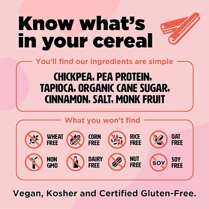 Three Wishes Grain-Free & Protein Cereal - Healthy, Low Sugar & Gluten-Free Breakfast Cereal - Low Carb, Plant-Based, Vegan & Non-GMO - Cinnamon, 6-Pack