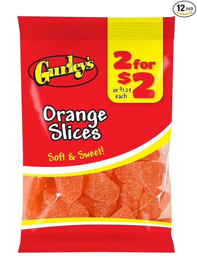 Gurley's Citrus Burst Orange Slices, Jelly Fruit Candy, Zesty Sweet (Pack of 12)