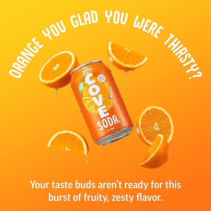 Cove Probiotic Soda, Zero Sugar Better-For-You Alternative - Refreshing, Delicious Probiotic Drink, No Synthetic Colors & Caffeine Free - Orange, 12 Pack