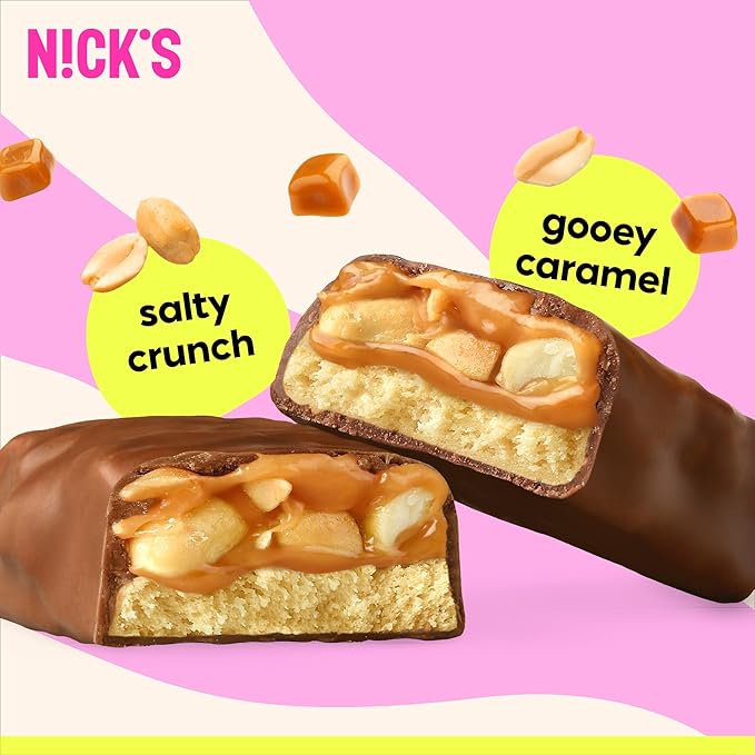 NICKS Protein Bars Salty Peanut Chocolate – 12-Count Box | 15g protein | 200 calories | Protein-Packed Snack, Low Calories, Low Carbs, Keto Friendly, No Added Sugar