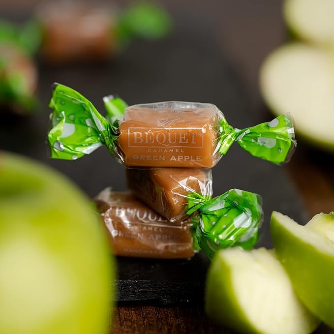 Béquet Caramel - Green Apple Caramel Candy - Gourmet Caramel Candy - Caramel Candy Individually Wrapped - Made in Montana - Kosher (Star D) and Gluten Free - 8oz Gift Bag