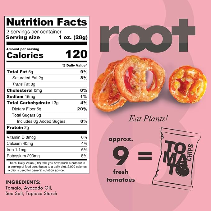 Root Foods Tomato Chips, Natural Veggie Snack, Non-GMO Vegetable Crisps, Good for Adults, Kids, Vegan, Gluten Free, Halal, Kosher 6 pack