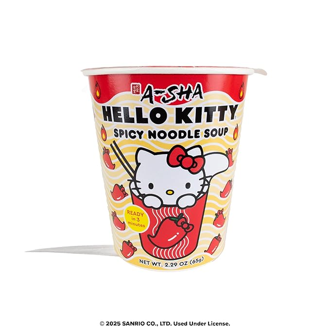 Hello Kitty Instant Ramen Noodle Cup |6 Pack Vegan Spicy Flavor | Premium Microwaveable Ramen Soup Mix, Asian Snacks