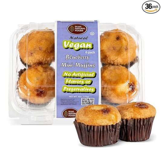 DIJAS Natural Foods Plant-Based 36-Vegan Mini Muffins ONLY $0.97-oz! Natural and Preservative Free Ingredients, Delicious Snack and Breakfast (36 Muffins) (Blueberry)