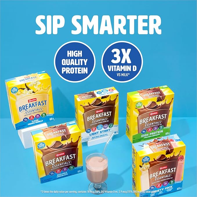 Carnation Breakfast Essentials High Protein Powder Drink Mix, Rich Milk Chocolate, 10 Packets, 6 Count