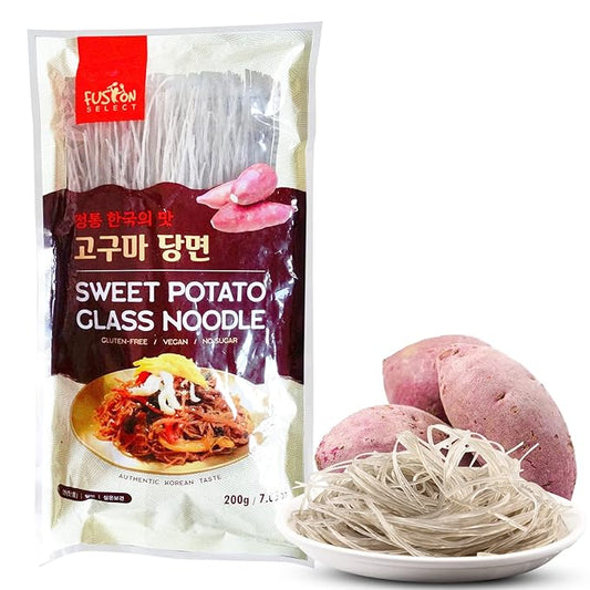 Fusion Select 1 Pack Sweet Potato Glass Noodles - Japchae Noodles - Zero-Fat, Low-Calorie, No-Sodium Diet-Friendly, Gluten-Free, Vegan, Stir-Fry, Dumplings, Hot Pot - For Chinese, Korean Recipes - 7.05oz