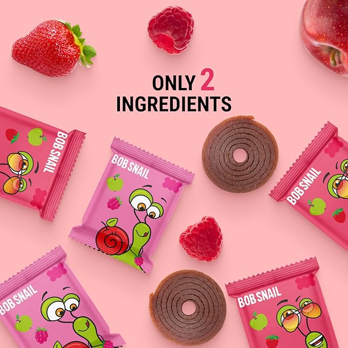 Bob Snail Fruit Roll Ups – 50 Natural Fruit Snacks (Strawberry & Raspberry), Vegan, No Added Sugar, Healthy On-the-Go Pack, 500g