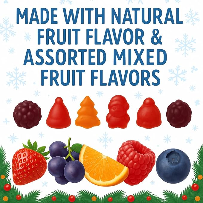Holiday Fruit Snacks Variety Box – 85 Count – Individually Wrapped Mixed Fruit Gummies – Festive Christmas Treats for Stockings, Parties & Gifts. Made With Natural Fruit Flavor