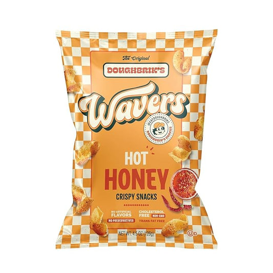 WAVERS by Doughbrik's Snacks, Hot Honey Flavor 4.5 oz Bag, Crispy Crunchy Texture Perfect Anytime Snack Made in the USA (1-Pack)
