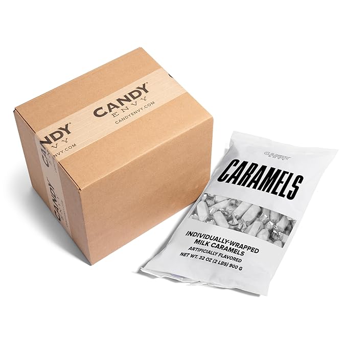 Candy Envy - Individually Wrapped Caramels - White Wrapper - 12 Bags (Casepack) Bulk White Candy