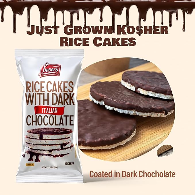 LIEBERS Dark Chocolate Rice Cakes, Kosher Certified Dairy Free, Gluten Free Snack (Dark Chocolate) Pack Of 8…