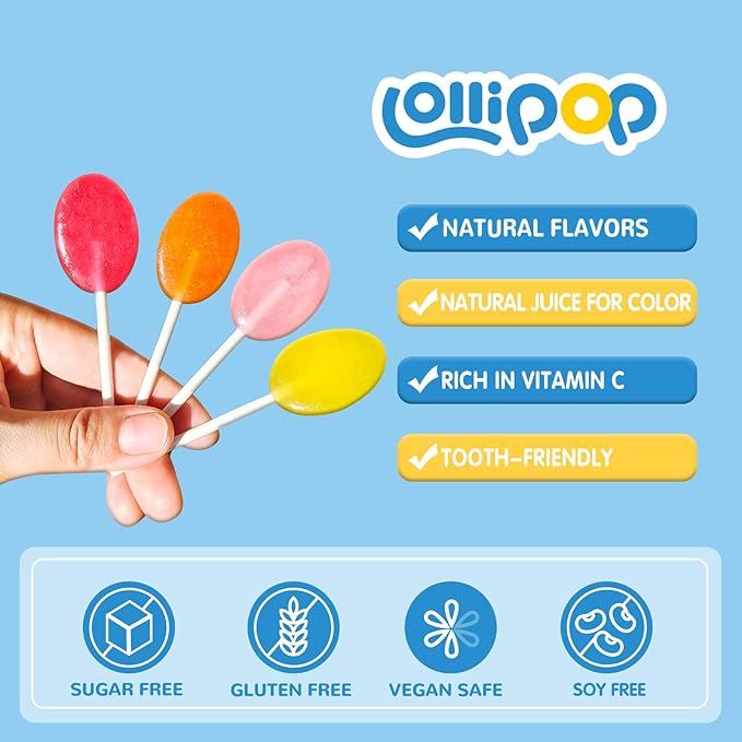 DC24 DAILY CARE Sugar Free Lollipops with Vitamin C, Healthy Suckers with Xylitol, Assorted Fruit Flavored Hard Candy for Kids, Non-GMO, Gluten Free, 24 Count
