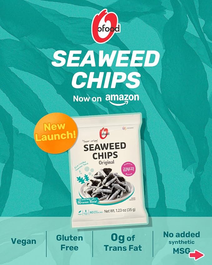 Seaweed Chips Original 1.23oz (35g) Tempura Chips | Crispy Korean Snack Made with Real Seaweed & Rice | Savory Crunch | Light, Gluten-Free Snack - O’food