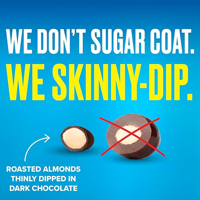 SkinnyDipped Dark Chocolate Cocoa Almonds, Healthy Snack, Plant Protein, Gluten Free, 0.46 oz Mini Bags, Pack of 24