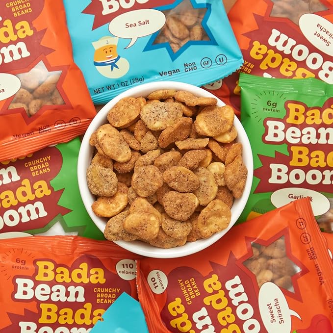 Enlightened Bada Bean Bada Boom Roasted Fava Beans, Dried Broad Beans - 110 Calories, 4g Fiber, 6g Plant-Based Protein, Gluten-Free, Vegan, Plant Based Snacks - 1 Ounce (Pack of 24)