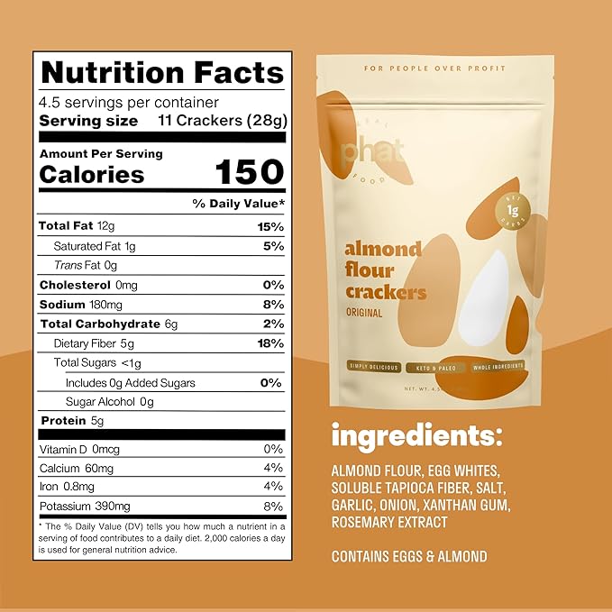 Original Almond Flour Crackers by Real Phat Foods - Low Carb, Gluten-Free Keto Crackers - Pack of 3 (Original)