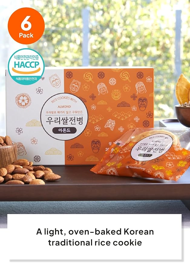 Korean Food Shinwhadang Rice Wafer Snacks(6 packs) – Almond Flavor, Oven-Baked Crispy Rice Crackers, Korean Rice Crisps (9.6 oz)