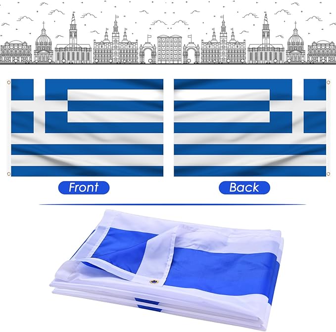 AhfuLife Greece Flag 3x5 Ft, Large Greek National Flags for Outside - Double Side with Brass Eyelets for Greece Party Decorations, Soccer Party Bar Garden Decoration Indoor Outdoor