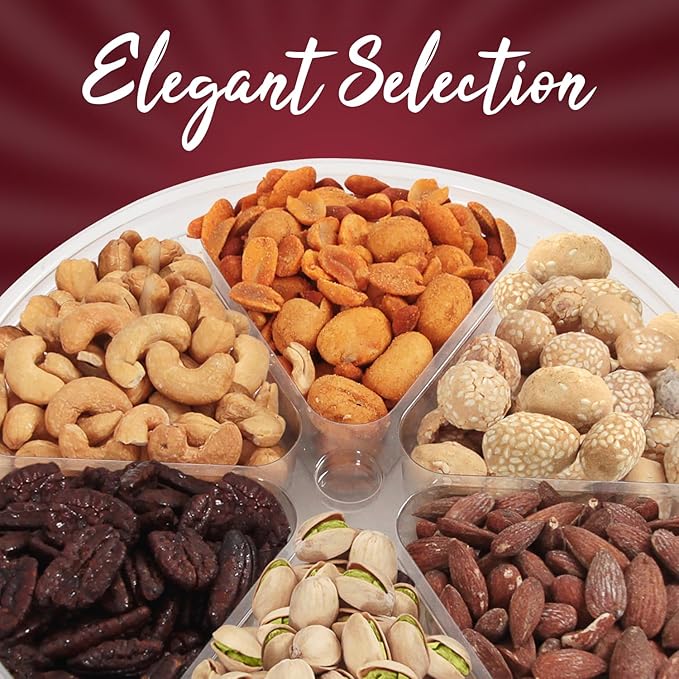 SizGit Nut Gift Baskets, 26oz Mixed Nut Gift Box of 6 Sectional Platter, Ideal Nut Assortment for Holidays, Birthdays, Celebrations, Anniversaries, Corporate Occasions and Everyday Snacking