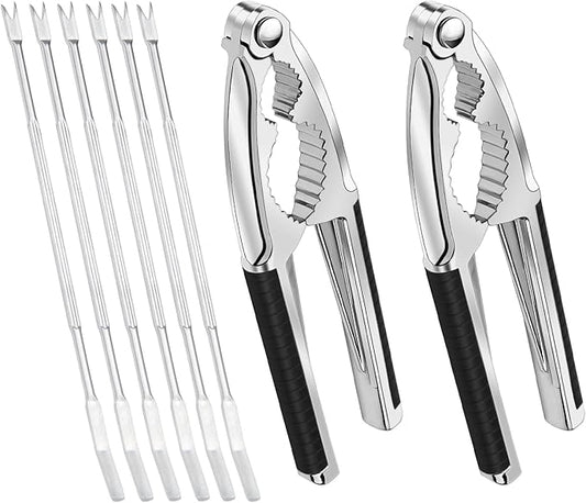 Anglekai Nut Crackers, 8Pcs Multi-Purpose Stainless Steel Seafood Pecan Cracker, Non-slip Handle Walnut Cracking Tools (Black)