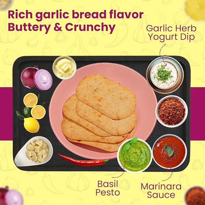 Disc-O Thins Whole Wheat Crackers - Crunchy Roasted Snack, High-Fiber & Low-Fat On-the-go Snack Chips, 96pcs (Garlic Bread) - Friendly, Healthy Travel Snack, Non-GMO - Great w/ Cheesy Dips, Salsa, or Beer