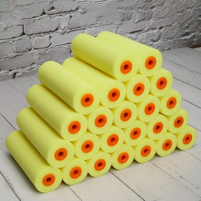 Voomey 4 Inch Foam Paint Roller, High Density Flat Head Foam Mini Paint Roller(Pack of 24), Home Painting Supplies，Paint Edger Tool for Walls，Suitable for Kitchen Cabinets, Doors, Tables, Etc