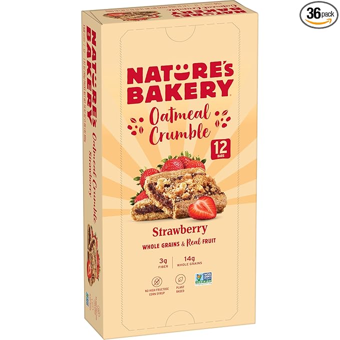 Nature's Bakery Oatmeal Crumble Bars, Strawberry, Real Fruit, Vegan, Non-GMO, Breakfast Bar, 7 Boxes With 12 Bars, 84 Count