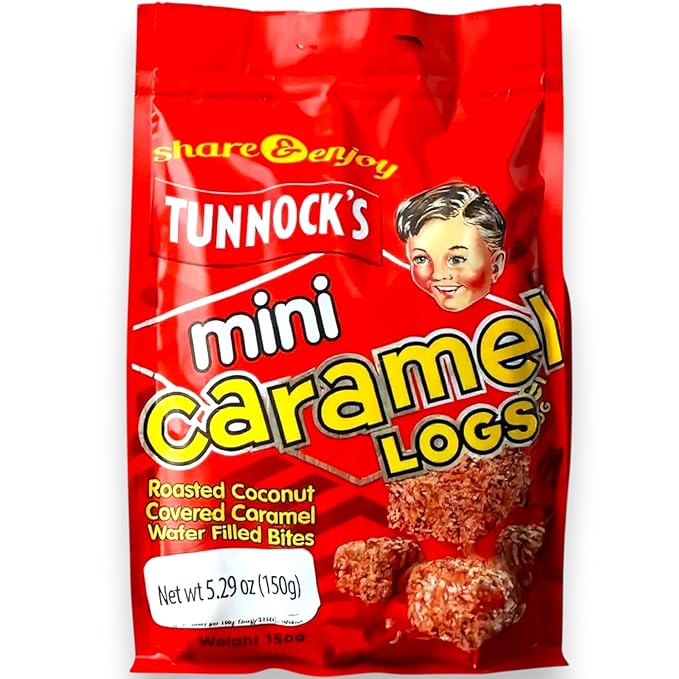 Tunnocks Mini Caramel wafer biscuits logs 5oz, covered with Roasted Coconut Wafer Bites, 150g