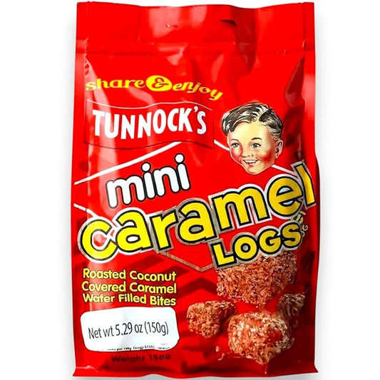 Tunnocks Mini Caramel wafer biscuits logs 5oz, covered with Roasted Coconut Wafer Bites, 150g