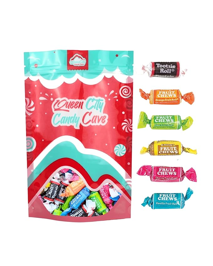 Mini Assorted Flavored Fruit Chews - Fruity and Chocolate Flavored Bulk Bites, Individually Wrapped Candy - by Queen City Candy Cave (5 Pound)