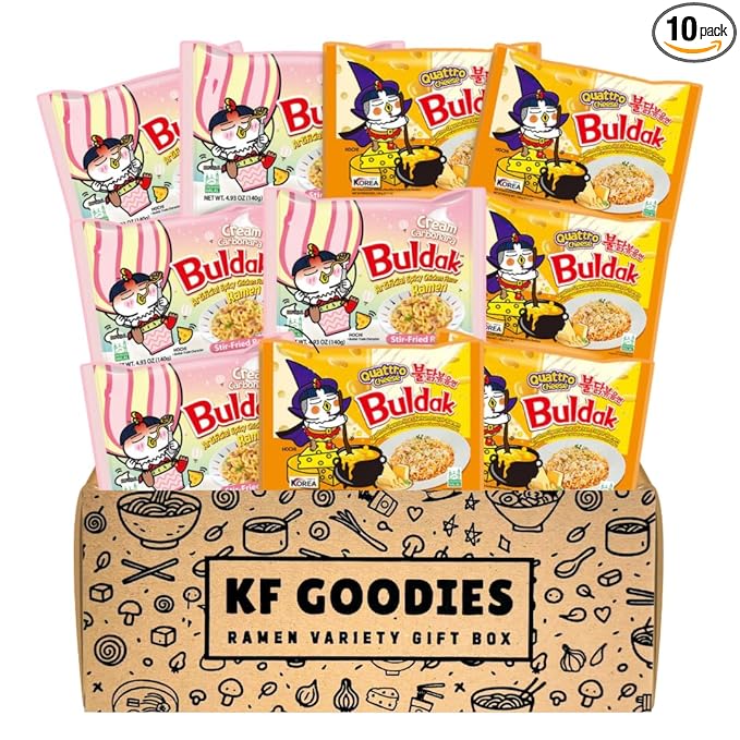 Samyang Buldak Hot Spicy Chicken Ramen Noodle Korean Stir-Fried Ramen, Cream Carbonara & Quattro Cheese Flavor (5 Pack Each)