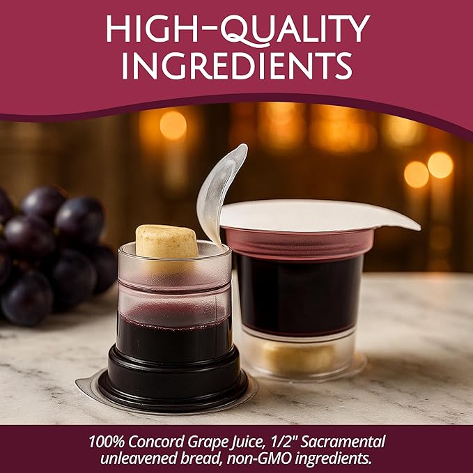 TrueVine Top & Bottom Communion Cups and Wafer Set - Prefilled Cups with Fresh Unleavened Bread & Grape Juice - Carefully Packaged & Easy to Open, Ideal First Communion Favors for Guests (200 Count)