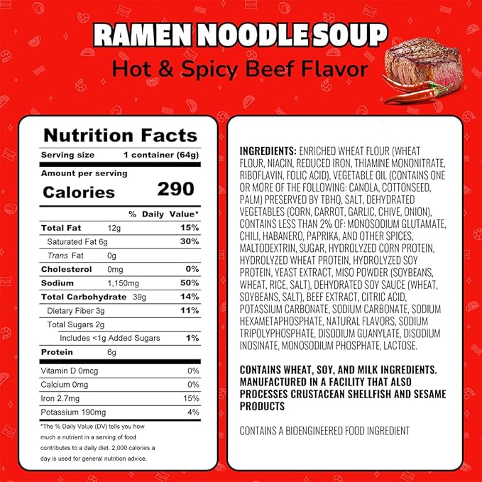 Maruchan Instant Lunch Ramen Noodles, Hot & Spicy Beef Flavor – Japanese-Style Instant Noodle Soup, Quick & Easy Meal – 2.25 Oz Cup, Pack of 12