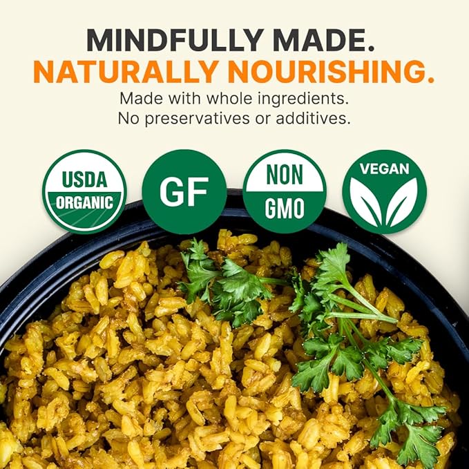 Healthee Organic Brown Rice, Gluten Free, Fully Cooked and Ready-to-Eat, USDA Certified Organic, GMO-Free, Microwaveable (Turmeric, Pack of 4)
