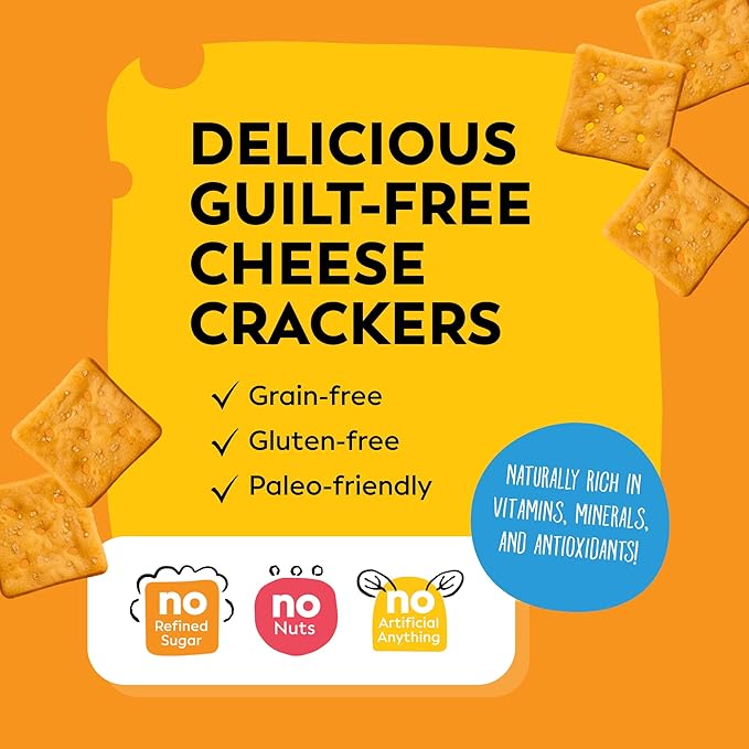 Sunnie Gluten Free Cheddar Crackers, Healthy Grain-Free Cracker Made with Real Cheese, Snacks for Kids & Adults, Made with Avocado Oil, Low Calorie Snack, 4 oz, Pack of 9